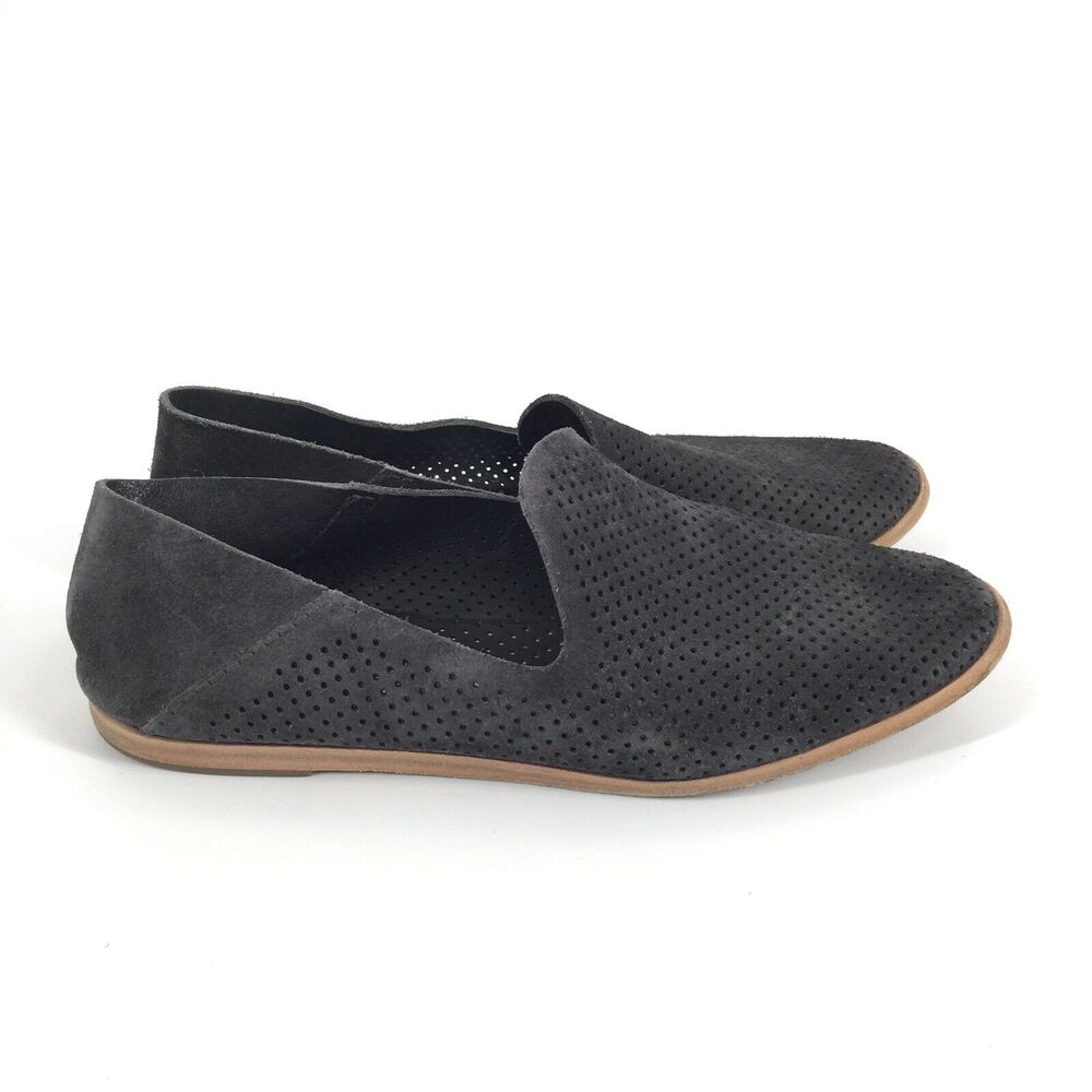 Pedro Garcia Yara Perforated Leather Loafers Size 39.5 Dark Gray Luxury Flats